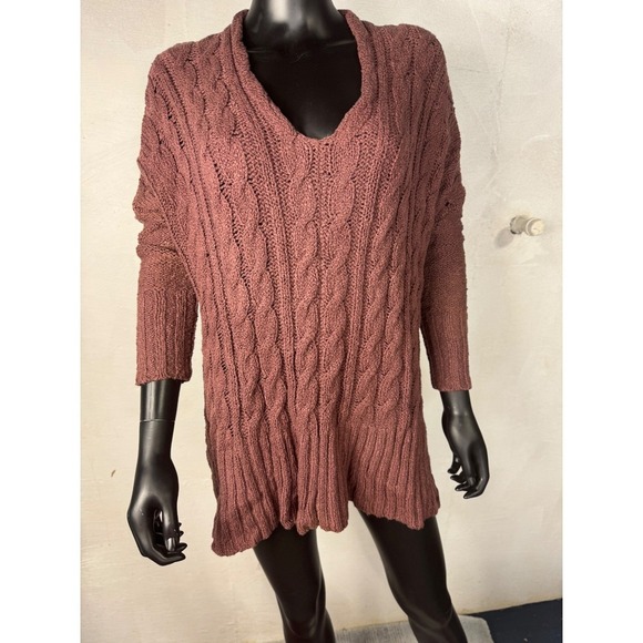 Free people tunic size Xs brown/mocha color 3/4 sleeve Pullover Crochet - Picture 2 of 13